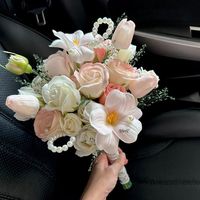 Buket Pengantin Minimalis Vintage Bunga Mawar Buatan, Hadiah Pertunangan & Perlengkapan Foto
