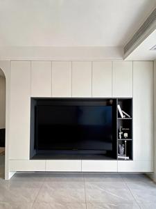 <span class=keywords><strong>Meuble</strong></span> <span class=keywords><strong>TV</strong></span> moderne avec tiroirs de rangement, étagères ouvertes noires sans poignées, style minimaliste <span class=keywords><strong>blanc</strong></span> pour salon - Product Image 2