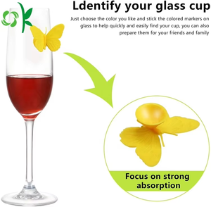 OKSILICONE Mini marqueur en silicone papillon avec ventouse pour gobelet marqueurs de boisson étiquettes verre fête <span class=keywords><strong>vin</strong></span> breloques marqueur universel - Product Image 3