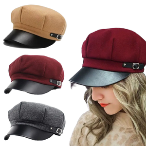 Berretto Nu Nu in Lana da Donna, Stile Retrò Britannico, Autunnale, con Visiera a Becco d'Anatra, a Righe, Stile Newsboy, Ottagonale, Sportivo, Impermeabile, con Cinturino, Invernale - Product Image 4