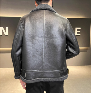 M-4XL осенне-зимний новый шерстяной воротник поло плюс плюшевая утепленная мужская мотоциклетная кожаная куртка меховая интегрированная куртка - Product Image 5