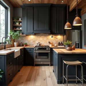 Meubles en bois massif naturel de qualité supérieure de la Chine Armoire de cuisine shaker noire - Product Image 5