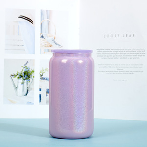 แก้วเบียร์ทรงกระป๋อง 16 ออนซ์ สีรุ้งวิบวับ พร้อมฝาพลาสติก PP และหลอด - Product Image 4