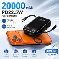 Batería Externa Delgada de 20000 mAh con Cable de Carga Integrado, Pantalla LED, 22.5 W, 10000 mAh, Salida Rápida, Entrada USB C para Negocios