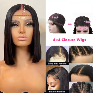 Perruque Bob Courte Sans Colle en Cheveux Humains, Super Double Drawn Qualité 12A, Cheveux Bruts Vietnamiens Lisses Raides, avec Closure 4x4 - Product Image 3