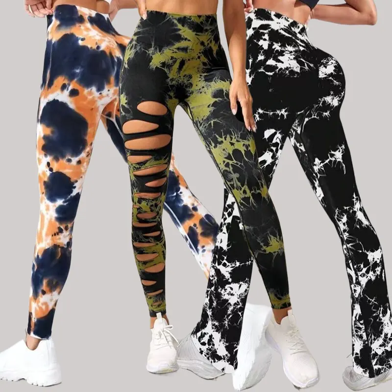 Venta caliente Tie Dye Mujeres Scrunch Leggings Seamless Sport Mujer Push Up Booty Pants Gym Fitness Cintura alta Entrenamiento Yoga Leggings