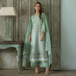 Traje Tradicional Verde Menta Bordado Hasta el Tobillo para Mujer, Estilo India Pakistán, Ropa Casual de Invierno 2026 - Product Image 1