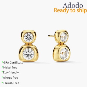 Fine 14k Gold Filled Bezel Set Double Round Cut Vvs Gra Moissanite Jewelry Flat <b>Infinity</b> Stud <b>Earrings</b> for Women's Daily Wear - Product Image 1