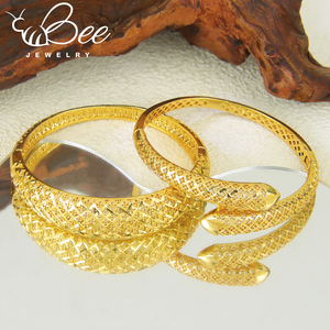 Nouveaux bijoux de mariée plaqués or 21 carats, ensemble de bagues et bracelets ouverts vintage plaqués or pour femmes de Dubaï, bijoux de fête de mariage - Product Image 3