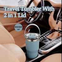 Gobelet de voyage isotherme en acier inoxydable 900 ml avec poignée et couvercle 2-en-1, personnalisable avec logo, isolation sous vide 12-24h, pour voiture