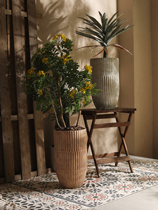 P215 interior sala de estar limoneros plantas verdes nórdico alto cilíndrico falso cemento magnesia extra grande maceta - Product Image 5