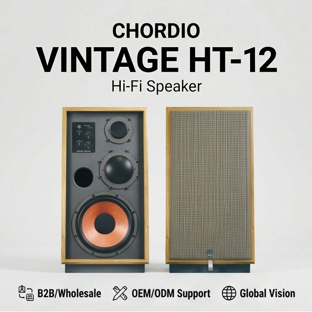 CHORDIO Vintage HT-12 12 Inch 3-Way HiFi Floor Standing Speaker Monitoring Grade Home Audio Wooden Speaker