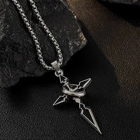 Nouvel Arrivage Collier Pendentif Homme en Alliage de Zinc Noir avec Flèche et Croix, Chaîne de Pull Créative, en Promotion