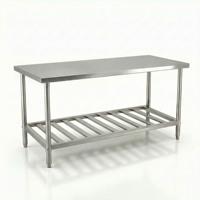 Table de travail en acier inoxydable 304 pour la restauration, finition polie, préparation alimentaire, égouttoir, capacité de charge 300 kg/m²
