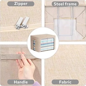 Échantillon Gratuit - Lot de 2 Bacs de Rangement pour Vêtements - Boîte de Rangement Empilable avec Cadre Métallique - Boîte en Tissu Lin Pliable avec Poignées - Product Image 4
