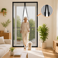Brillink Rideau de porte magnétique en maille noire, robuste, anti-insectes, coupe-vent, lavable, 100% polyester, design moderne, sans perçage