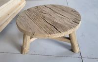 Table basse ronde en bois massif, style rustique, reproduction vintage, recyclé, chic, vente chaude