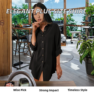 Nuevo Diseño de Camisas de Mujer, Estilo Vintage, Casual, Verano, Largas, Sólidas, con Botones, Tejidas, Transpirables, Talla Grande, Manga Raglán, de Diseñador - Product Image 2