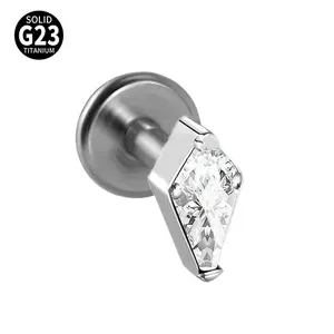 Anting-anting Rhombus Titanium G23 Grosir dengan Inlay <span class=keywords><strong>Zirconia</strong></span>, Anting-anting Labret untuk Tulang Rawan Helix Lobe, Unisex, Pelapis Perak untuk Pernikahan - Product Image 4