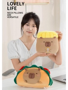 Cartoon Capibara Chip Hamburger Multifunktionales Reisekissen Kreatives Dekokissen 2-in-1 Mikroperlen-Gefülltes Verformbares Großhandelsprodukt - Product Image 1