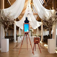 Machine photo portable en bois de style rétro avec impression en libre-service pour mariage et fête