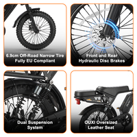 Vélo Électrique Adulte V8 Ultra Max-T 48V 250W 20 Pouces 30AH OUXI VTT Électrique Tout Suspendu Entrepôt UE