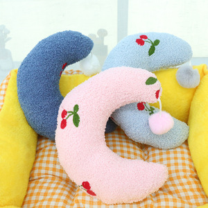 Plush Crescent <b>Pillow</b> Terry Cloth With Pom Pom Cat Dog Headrest Pet Cushion For Kitten Sleep Support - Product Image 1