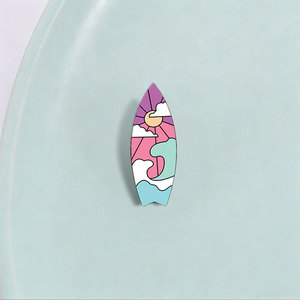 Pin Enamel Papan Selancar Kustom, Gelombang Laut, Kapal Layar, Lencana Logam, Hadiah Pin Kerah Liburan Pantai Musim Panas untuk Peselancar - Product Image 3