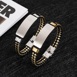 ソンイ メンズ ビジネス レトロ ステンレススチール ブレスレット カップルギフト 加工済み彫刻と手編みロープブレスレット - Product Image 1