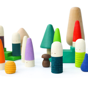 Wooden Rainbow Building Blocks Scene <b>Set</b> For Baby Color Recognition Early Childhood Education Thumb Sized Figures Toy 3-5 Years - Product Image 2