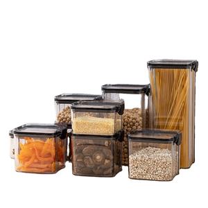 Airtight Food Storage Container Plastic Transparent Sealed Cans Kitchen Fridge Noodle Box Black Lid Multigrain Storage Tank