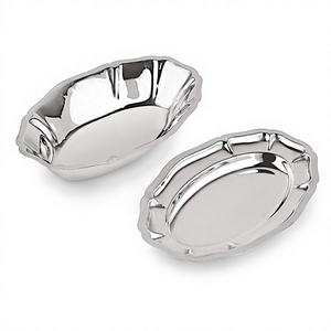 Plateau utilitaire ovale en acier inoxydable pour la cuisine, plateau à étoile à un seul niveau, design classique, contact alimentaire sûr - Product Image 1