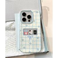 Fresh Blue Grid Cat Forlphone 15PROMAX étui pour téléphone portable Foriphone 14 Simple 13 Transparent 12 étui souple 11