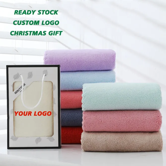 Pronto para enviar Ano Novo Toalhas de Mão Define Amigo Logotipo Personalizado Fluffy Soft Microfiber Fleece Toalha De Mão Em Caixa De Presente Para O Natal