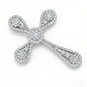 CUSTOM SILVER 10K/14K/18K GOLD PLATED LAB GROWN CVD DIAMOND CLASSIC ENGAGEMENT GIFT SWEATER <b>CHAIN</b> NECKLACE <b>CROSS</b> PENDANT - Product Image 5