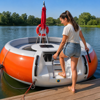 Bateau de fête flottant rond avec pare-chocs anti-collision, table de barbecue intégrée, auvent et barbecue pour la location