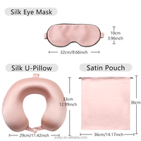 Ensemble de voyage de luxe en soie : Oreiller de voyage en soie de mûrier, Oreiller en mousse à mémoire de forme, Masque de sommeil en soie de mûrier, Pochette en satin