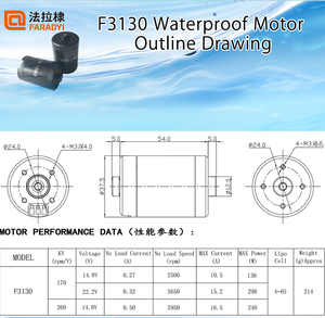 Moteur <span class=keywords><strong>sous</strong></span>-<span class=keywords><strong>marin</strong></span> sans balais Faradyi 3130 170KV 260KV avec hélice métallique pour bateau sans pilote ROV - Product Image 4