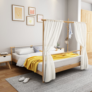 Nordic Style Solid Wood Canopy Bed 1.8M Double Bed Minimalist Japanese Frame Bedroom Furniture <b>Pine</b> Wood Assemblable - Product Image 1