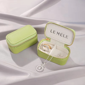 Portable <b>Mini</b> PU Leather Travel Jewelry <b>Box</b> Zipper Closure Velvet Lining Custom Color for Rings Earrings - Product Image 4