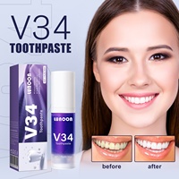 V34 Dentifrice à la menthe saveur menthe pour adultes, blanchissant, mousse violette, élimination des taches jaunes, utilisation à domicile