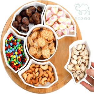 Organizador Giratorio Ecológico de Lujo, Plato de Bambú con Divisiones para Ensaladas, Aperitivos y Bocadillos, Bandeja para Servir - Product Image 2