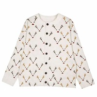 Cardigan imprimé rennes pour femme, pull de Noël tricoté, ouvert sur le devant, boutonné, à manches longues, coupe ample