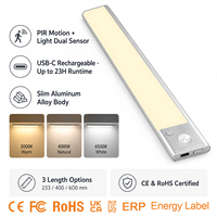 Luz Nocturna LED Recargable Inalámbrica con Sensor de Movimiento para Gabinete, Lámpara Magnética Bajo Mostrador para Cocina, Dormitorio, Armario, Aluminio, OEM