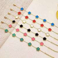 Gelang Perak Sterling 925 Berlapis Emas Motif Bunga Semanggi Berdaun Empat Pembawa Keberuntungan, Perhiasan Hadiah Plata 925, Permintaan Katalog Van Pulsera Clef