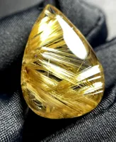 Pendentif Goutte d'Eau en Quartz Rutile Doré Naturel Véritable pour Femme et Homme, Cristal de Guérison et de Prospérité du Brésil, Perles de Pierre Précieuse de 26mm
