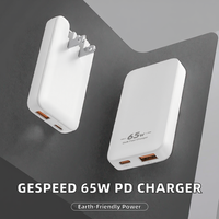 Cargador Rápido GeSpeed 65W GaN Ultra Delgado Tipo-C PD con Salida de 5V3A, Protección OTP y QC/SCP, Diseño Ecológico para Laptop