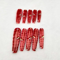 Venta al por mayor de uñas brillantes Rojas grandes con adornos de cristal de alta calidad