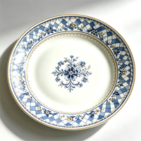 Assiette de service vintage en porcelaine fine, motif floral bleu et blanc, vaisselle élégante pour la maison, les mariages et les fêtes, support OEM ODM