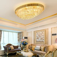 Lustre de plafond LED contemporain de luxe à télécommande, design moderne en cristal doré pour salon et chambre à coucher